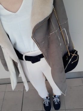 「Doux archives（ドゥアルシーヴ）のアイテム（ノーカラーコート）」を使った、Aykさん（レディース・168cm）の春コーディネート