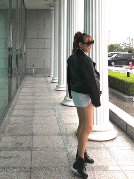 「TOMMY HILFIGER」｜「アイテム（ライダースジャケット）」を使った、Tanaka Rui 🧸さん（レディース・160cm）の冬コーディネート