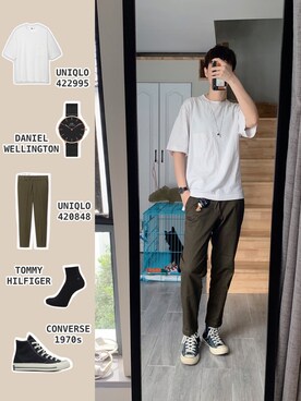 「盐系风格」｜「アイテム（チノパンツ）」を使った、小賈今天穿什麼さん（メンズ・168cm）の夏コーディネート