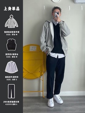 「盐系风格」｜「アイテム（スニーカー）」を使った、小賈今天穿什麼さん（メンズ・168cm）の冬コーディネート