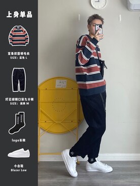 「盐系风格」｜「アイテム（スニーカー）」を使った、小賈今天穿什麼さん（メンズ・168cm）の冬コーディネート