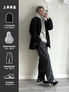 「盐系风格」｜「アイテム（スニーカー）」を使った、小賈今天穿什麼さん（メンズ・168cm）の冬コーディネート