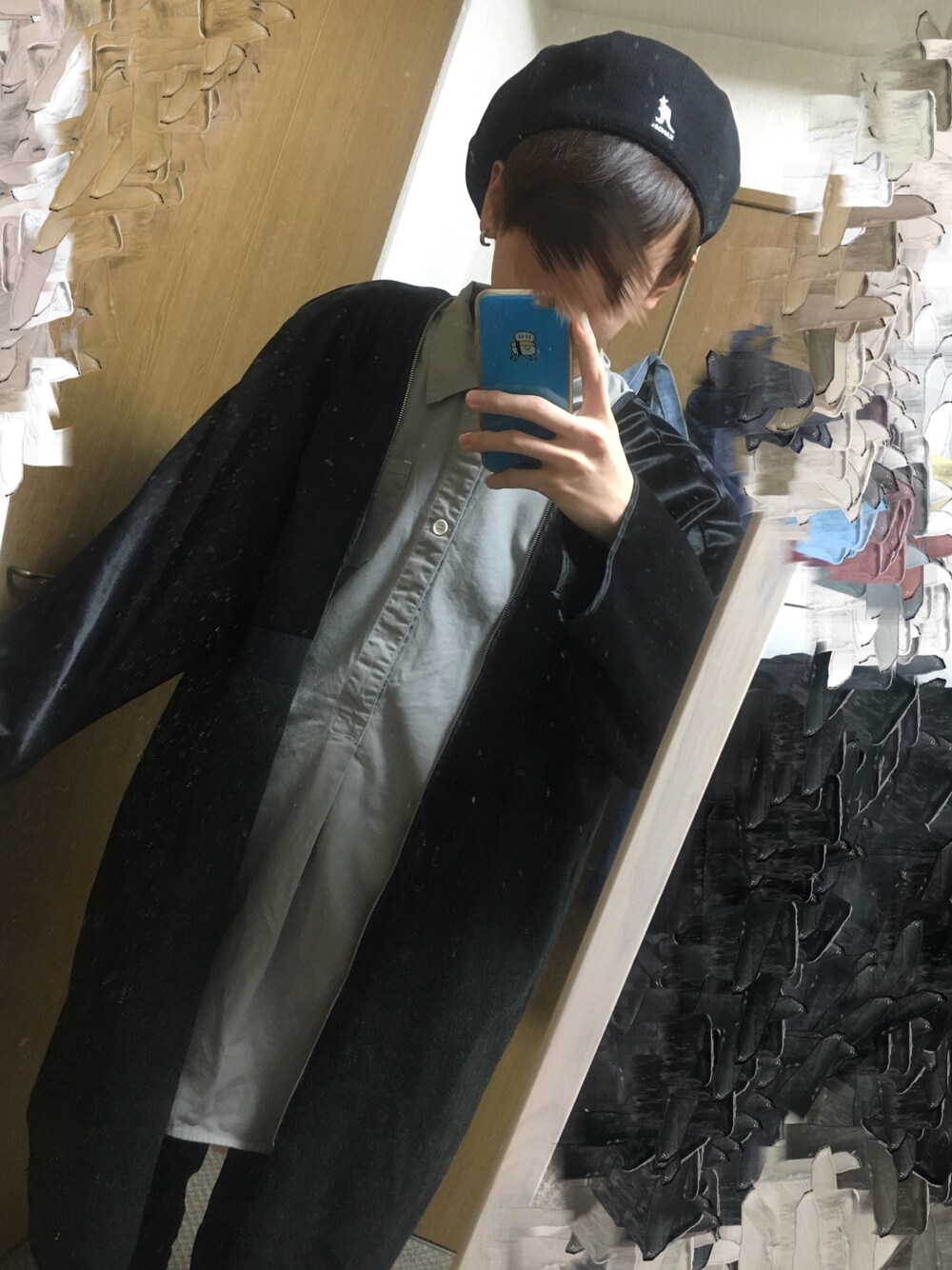 「春、今日のコーデ、古着MIX、低身長、大学生、ハンチングベレー帽、欅坂46、乃木坂46」｜「古着のアイテム（シャツ/ブラウス、グレー系）」を使った、KOOさん（メンズ・168cm）の春コーディネートの1枚目の写真