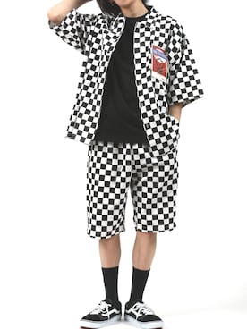 「柄×柄」｜「アイテム（その他）」を使った、Salong hameu【Official】さん（メンズ・173cm）の夏コーディネート