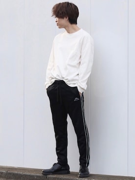 「ジャージーパンツ」｜「アイテム（その他）」を使った、Salong hameu【Official】さん（メンズ・175cm）の冬コーディネート
