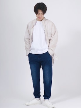 「ビッグシャツ」｜「アイテム（スウェットパンツ）」を使った、Salong hameu【Official】さん（メンズ・175cm）の春コーディネート