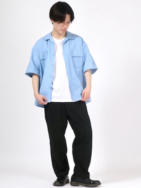 「ビッグシャツ」｜「アイテム（スラックス）」を使った、Salong hameu【Official】さん（メンズ・175cm）の夏コーディネート