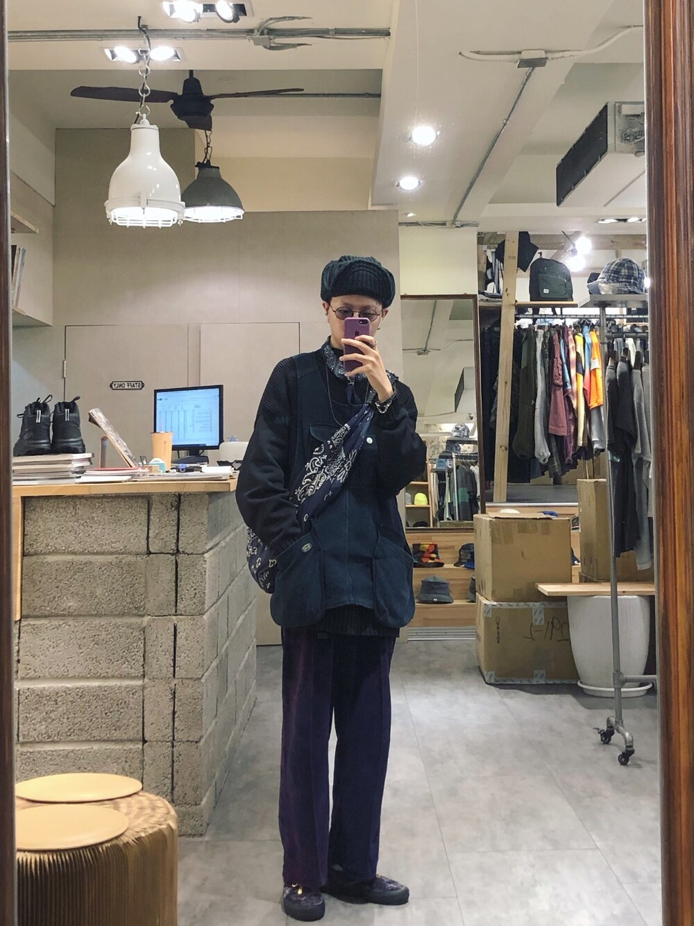 「south2west8、MUJI Labo、snow peak、KAPITAL、NEEDLES、VANS」｜「South2 West8のアイテム（ニットキャップ/ビーニー、その他）」を使った、Joeyさん（メンズ・171cm）の春コーディネートの1枚目の写真