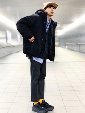 「Hender Scheme（エンダースキーマ）のアイテム（キャップ）」を使った、たてきさん（メンズ・174cm）の冬コーディネート