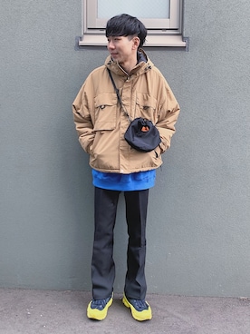 「ワンポイント」｜「アイテム（ブルゾン）」を使った、たてきさん（メンズ・175cm）の冬コーディネート