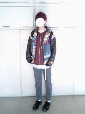 「新作」｜「アイテム（スタジャン）」を使った、ながぴーさん（メンズ・174cm）の春コーディネート