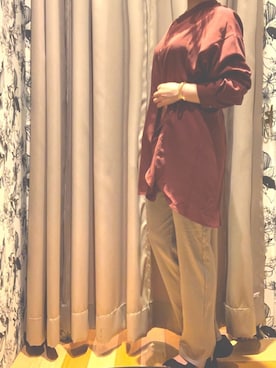 「Green　Parks（グリーンパークス）の・SUGAR SPOON バンドカラーシャツチュニック＊（Tシャツ/カットソー、レッド系）」を使った、lil☺︎☺︎     さん（レディース・154cm）の秋コーディネート