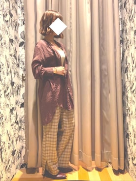 「earth music&ecology（アースミュージックアンドエコロジー）のシアーバンドカラーチュニック　＊（シャツ/ブラウス、ブラウン系）」を使った、lil☺︎☺︎     さん（レディース・154cm）の秋コーディネート