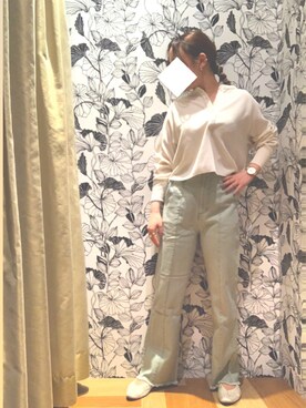 「Green　Parks（グリーンパークス）の針抜きショートカットプルオーバー＊（Tシャツ/カットソー、ホワイト系）」を使った、lil☺︎☺︎     さん（レディース・154cm）の春コーディネート