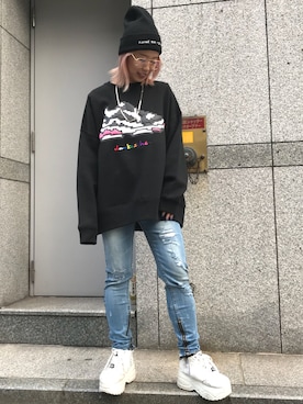 「KaneZ（ケインズ）のKaneZ/ケインズ/CHAOS BEANIE（ニットキャップ/ビーニー）」を使った、𝘺𝘶𝘮𝘢 𝘢𝘳𝘢𝘬𝘪さん（レディース・154cm）の秋コーディネート