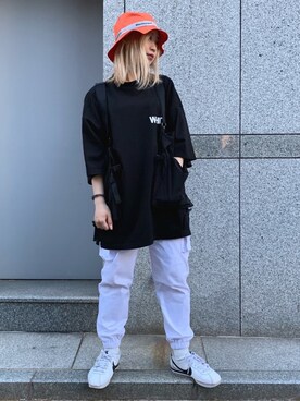 「BlackEyePatch（ブラックアイパッチ）のアイテム（帽子）」を使った、𝘺𝘶𝘮𝘢 𝘢𝘳𝘢𝘬𝘪さん（レディース・154cm）の春コーディネート