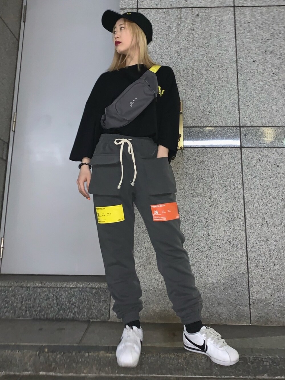 「カジュアル、ストリート、黒、LHP、春、ootd、LHP名古屋、はるコーデ、LHPWOMEN、平成最後のWEARISTAセンバツ」｜「GEOのアイテム（キャップ、ブラック系）」を使った、𝘺𝘶𝘮𝘢 𝘢𝘳𝘢𝘬𝘪さん（レディース・154cm）の春コーディネートの1枚目の写真