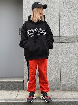 「red」｜「アイテム（キャップ）」を使った、𝘺𝘶𝘮𝘢 𝘢𝘳𝘢𝘬𝘪さん（レディース・154cm）の冬コーディネート