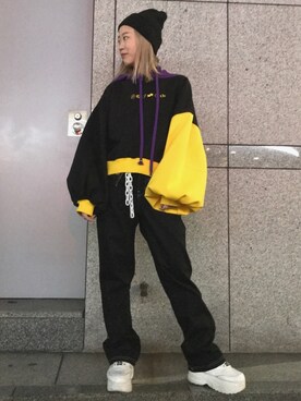 「KaneZ（ケインズ）のKaneZ/ケインズ/CHAOS BEANIE（ニットキャップ/ビーニー）」を使った、𝘺𝘶𝘮𝘢 𝘢𝘳𝘢𝘬𝘪さん（レディース・154cm）の秋コーディネート