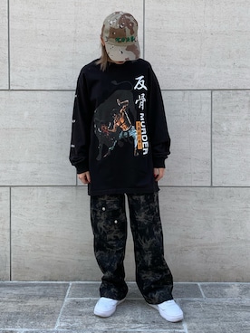 「LONELY/論理（ロンリー）のアイテム（帽子）」を使った、𝘺𝘶𝘮𝘢 𝘢𝘳𝘢𝘬𝘪さん（レディース・154cm）の春コーディネート