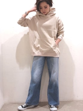 「Auntie Rosa Holiday（アンティローザホリデー）の【Holiday】スウェード裏毛ルーズパーカー（パーカー）」を使った、ごとみさん（レディース・164cm）の冬コーディネート