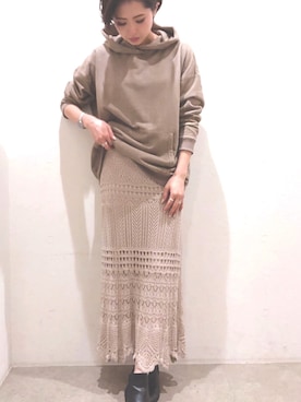 「Auntie Rosa Holiday（アンティローザホリデー）の【Holiday】スウェード裏毛ルーズパーカー（パーカー）」を使った、ごとみさん（レディース・164cm）の冬コーディネート