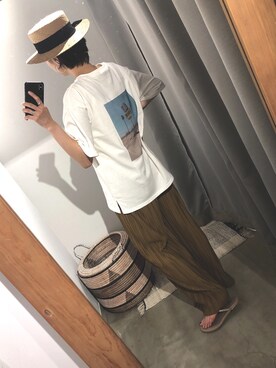 「Auntie Rosa Holiday（アンティローザホリデー）のアイテム（その他パンツ）」を使った、ごとみさん（レディース・165cm）の夏コーディネート