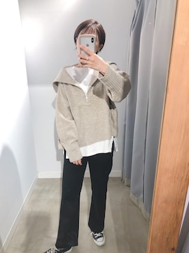 「Auntie Rosa Holiday（アンティローザホリデー）のバルーンスリーブハーフZIPニット（ニット/セーター）」を使った、ごとみさん（レディース・165cm）の冬コーディネート