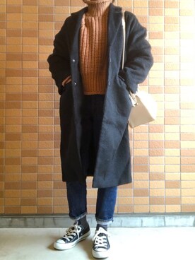 「H&M（エイチ・アンド・エム）のアイテム（チェスターコート）」を使った、モスマンさん（レディース・150cm）の秋コーディネート