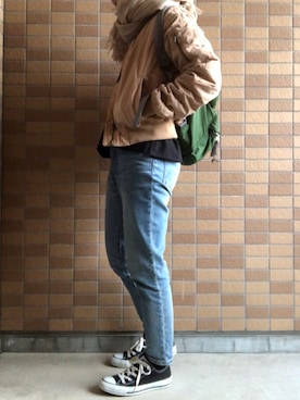 「H&M（エイチ・アンド・エム）のアイテム（MA-1）」を使った、モスマンさん（レディース・150cm）の冬コーディネート