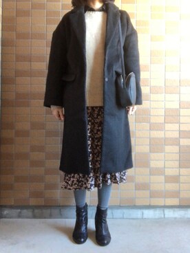 「H&M（エイチ・アンド・エム）のアイテム（チェスターコート）」を使った、モスマンさん（レディース・150cm）の冬コーディネート