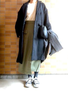 「H&M（エイチ・アンド・エム）のアイテム（チェスターコート）」を使った、モスマンさん（レディース・150cm）の冬コーディネート