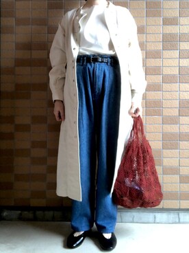 「ZOZO（ゾゾ）のクルーネックTシャツ［WOMEN］（Tシャツ/カットソー）」を使った、モスマンさん（レディース・150cm）の春コーディネート