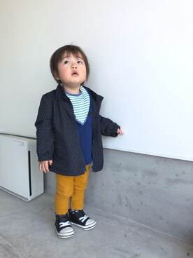 「no brand（ノーブランド）のアイテム（ナイロンジャケット）」を使った、そうすけさん（キッズ・50cm）の春コーディネート
