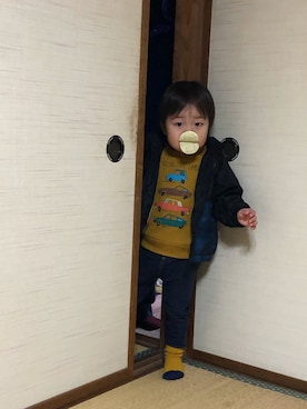 「しまむら（シマムラ）のアイテム（ナイロンジャケット）」を使った、そうすけさん（キッズ・50cm）の冬コーディネート
