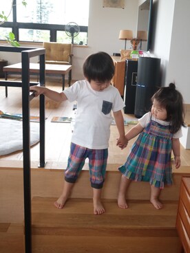 「combimini（コンビミニ）のアイテム（パンツ）」を使った、そうすけさん（キッズ・50cm）の夏コーディネート