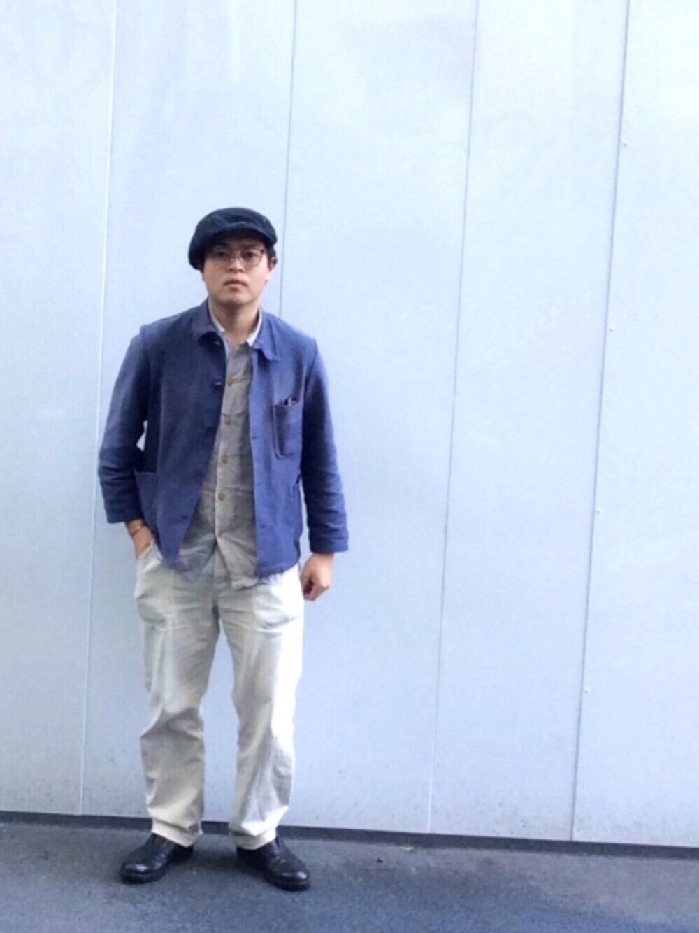 「foot the coacher、EYEVAN7285、50's、70's、bluebooksco.、kempel」｜「KEMPELのアイテム（カーゴパンツ、ホワイト系）」を使った、asanji37さん（メンズ・173cm）の春コーディネートの1枚目の写真