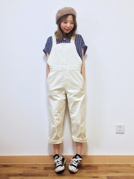 「ボーイッシュ、夏コーデ」｜「アイテム（オールインワン・サロペット）」を使った、marrysoupさん（レディース・155cm）の夏コーディネート
