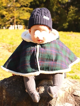 「Handmade（ハンドメイド）のアイテム（ポンチョ）」を使った、kotoさん（キッズ・70cm）の冬コーディネート