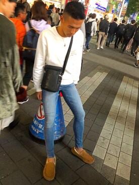 「THE NORTH FACE（ザノースフェイス）のアイテム（ショルダーバッグ、ブラック系）」を使った、Katyさん（メンズ・172cm）の秋コーディネート