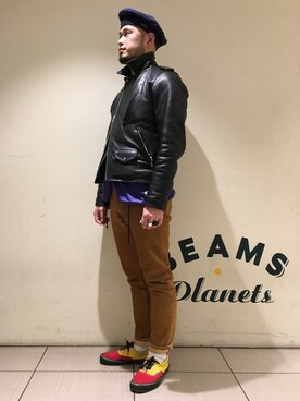 BEAMS PLUSのライダースジャケットを使った人気ファッション