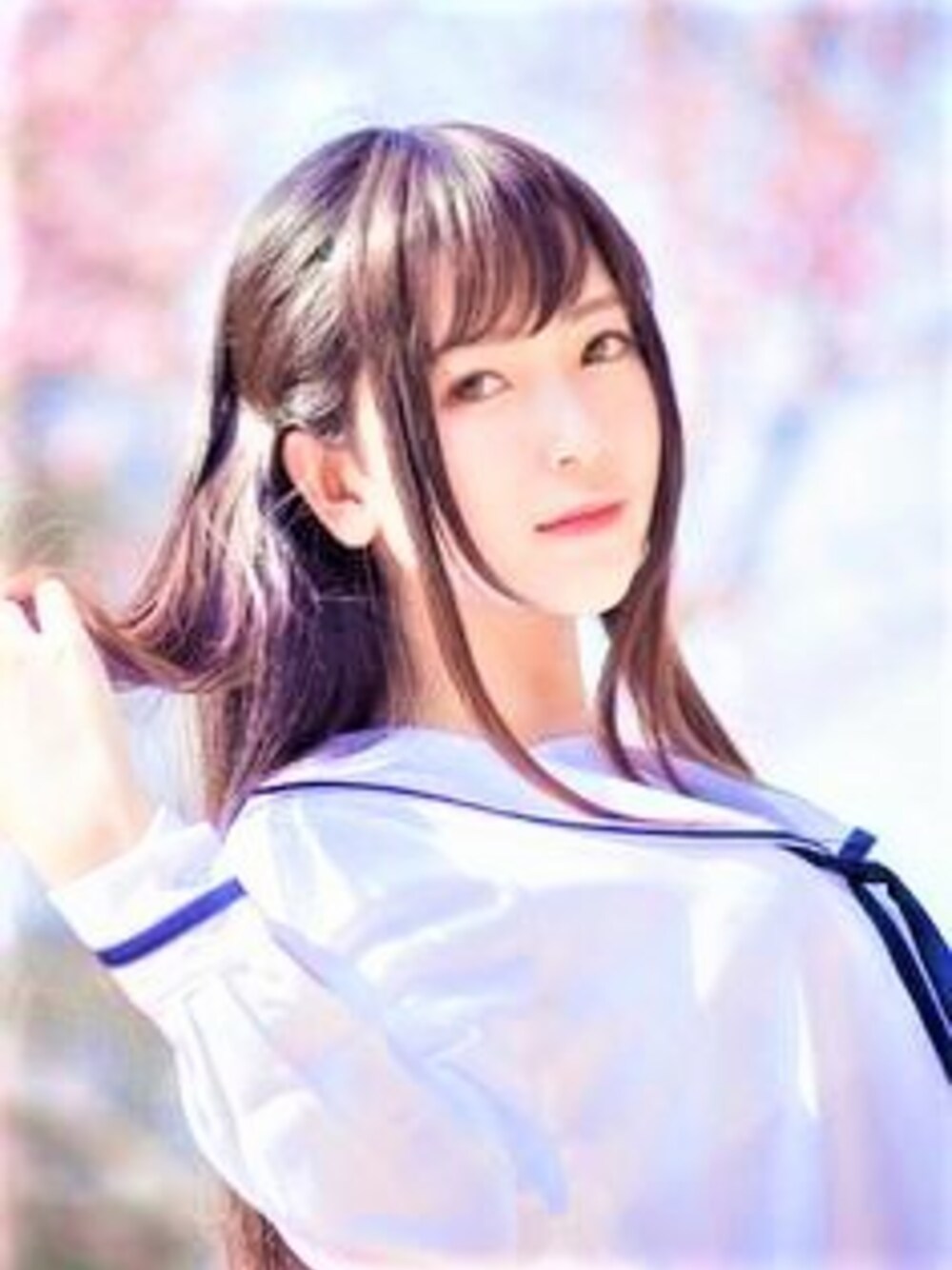 「beautiful people、beautiful、season of cherry、beautiful people bloom」｜「Maepyon's sailor suit. It looks good. A purple flower looks good on a white shirt.（シャツワンピース、ホワイト系）」を使った、manami5945さん（レディース・156cm）の秋コーディネートの1枚目の写真