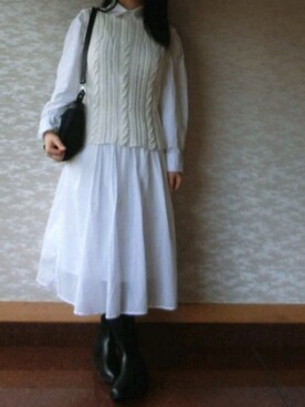 「ケーブルニット」｜「アイテム（レインシューズ）」を使った、安カワFashionさん（レディース・161cm）の冬コーディネート