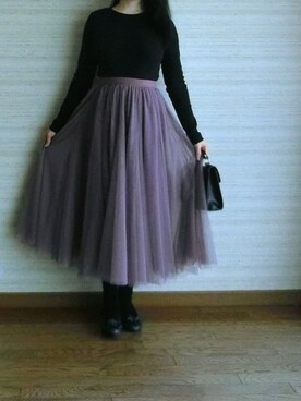 安カワFashionさんの「[低身長サイズ有]チュールロングスカート」を使ったコーディネート