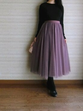 安カワFashionさんの「[低身長サイズ有]チュールロングスカート」を使ったコーディネート