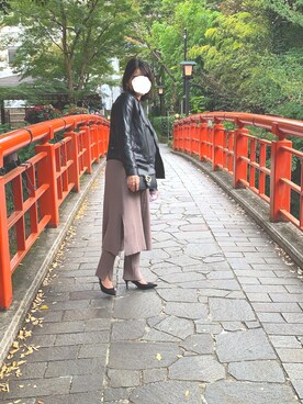 「Mila Owen」｜「アイテム（ライダースジャケット）」を使った、ruruさん（レディース・153cm）の冬コーディネート