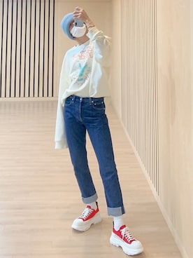 「ADER error（アーダーエラー）のアイテム（帽子）」を使った、renkonさん（メンズ・182cm）の春コーディネート