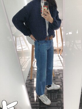 「Ungrid（アングリッド）のアイテム（デニムパンツ、ブルー系）」を使った、我就叫徐杨怡萱さん（レディース・160cm）の秋コーディネート