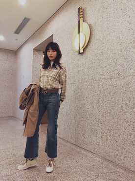 「Ungrid（アングリッド）のアイテム（デニムパンツ、ブルー系）」を使った、我就叫徐杨怡萱さん（レディース・160cm）の冬コーディネート