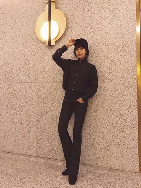 「Ungrid（アングリッド）のアイテム（シャツ/ブラウス、ブラック系）」を使った、我就叫徐杨怡萱さん（レディース・160cm）の冬コーディネート